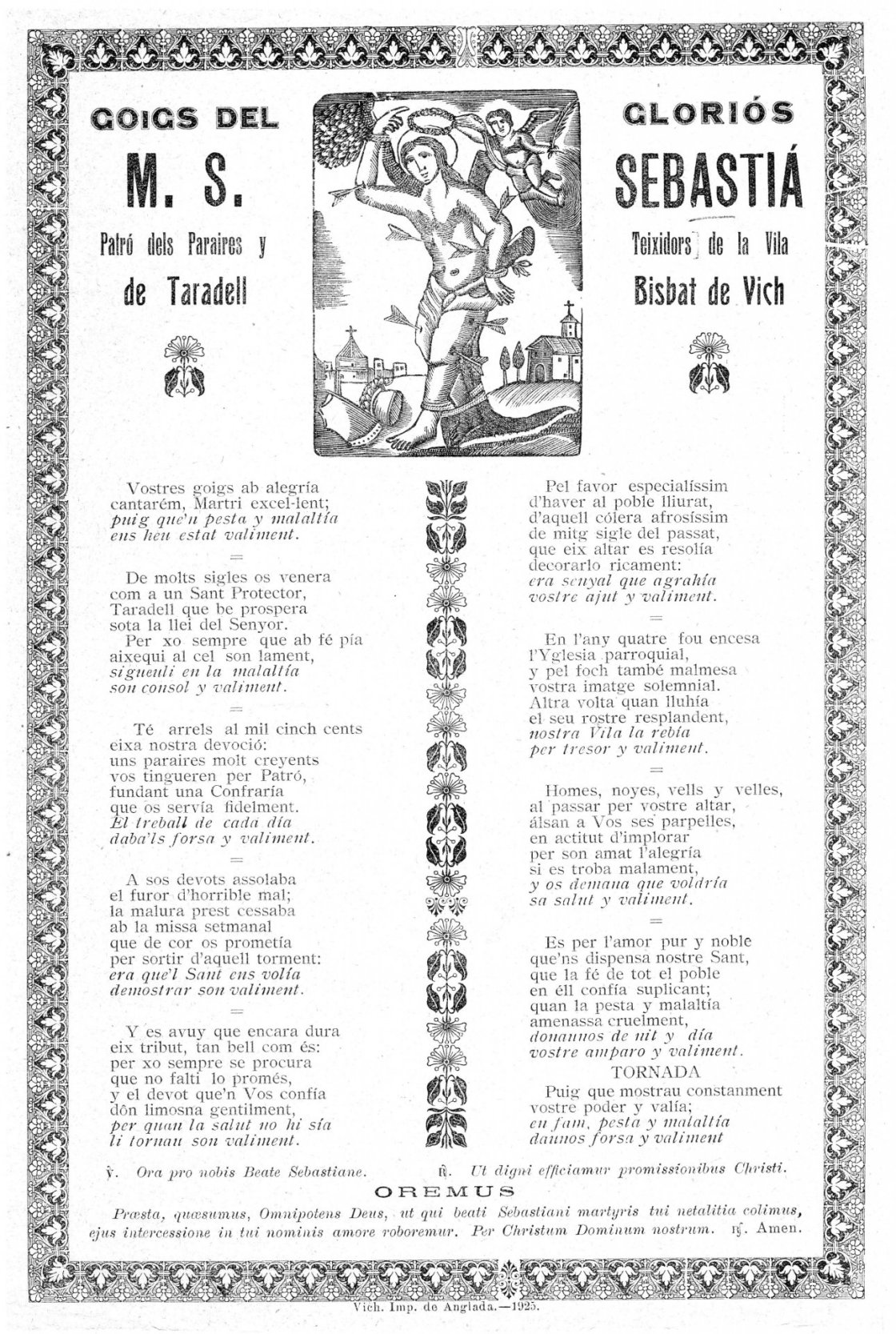 Goigs de Sant Sebastià. 1925 Goigs de Sant Sebastià. 1925