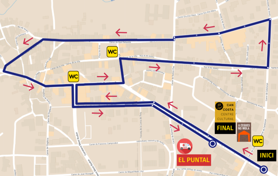 Mapa de la ruta del carnaval de Taradell 2024