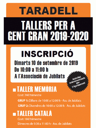 Tallers gent gran 2019/20