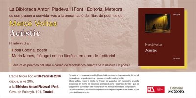 Mercè Voltas presentarà 'Acústic' a la Biblioteca de Taradell