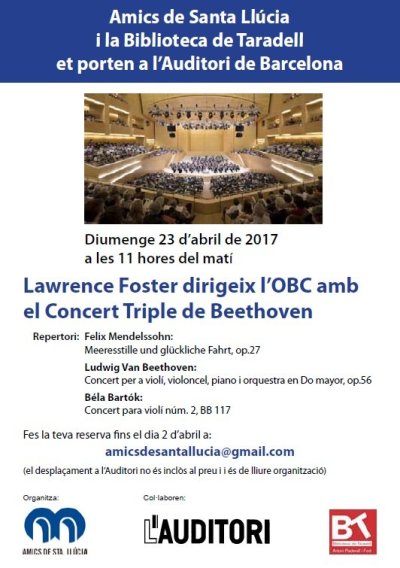 Els Amics de Santa Llúcia i la Biblioteca de Taradell et portem a l’Auditori de Barcelona