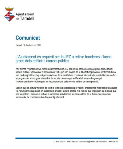 Comunicat Ajuntament llaços _ Ràdio Taradell