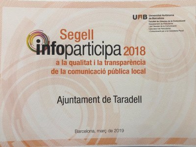 L’Ajuntament de Taradell rep per cinquè any consecutiu el Segell Infoparticipa que acredita la qualitat i la transparència d’aquesta web L’Ajuntament de Taradell rep per cinquè any consecutiu el Segell Infoparticipa que acredita la qualitat i la transparència d’aquesta web