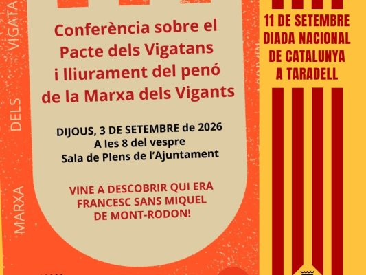Dijous, xerrada sobre el Pacte dels Vigatans a càrrec de Mercè Puntí i lliurament del penó de la Marxa Dijous, xerrada sobre el Pacte dels Vigatans a càrrec de Mercè Puntí i lliurament del penó de la Marxa