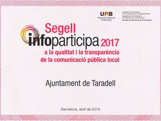 L’Ajuntament de Taradell ha renovat, per quart any consecutiu, el Segell Infoparticipa L’Ajuntament de Taradell ha renovat, per quart any consecutiu, el Segell Infoparticipa