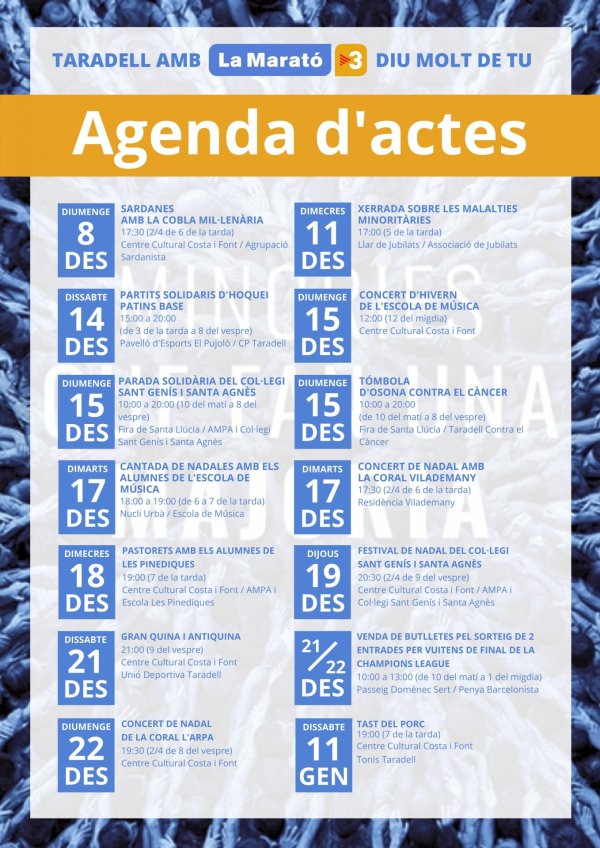 cartell actes La Marató _ Ràdio Taradell