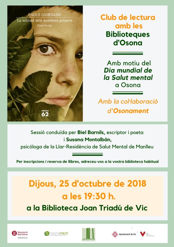 'La solitud dels nombres primers' al Club de Lectura dedicat a la Salut Mental