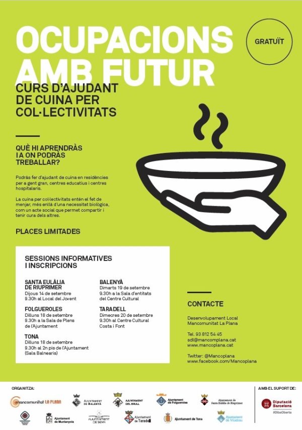 Ocupacions amb futur: Curs d’ajudant de cuina per col·lectivitats