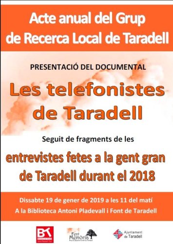 El Grup de Recerca Local de Taradell presentarà el documental ‘Les telefonistes de Taradell’