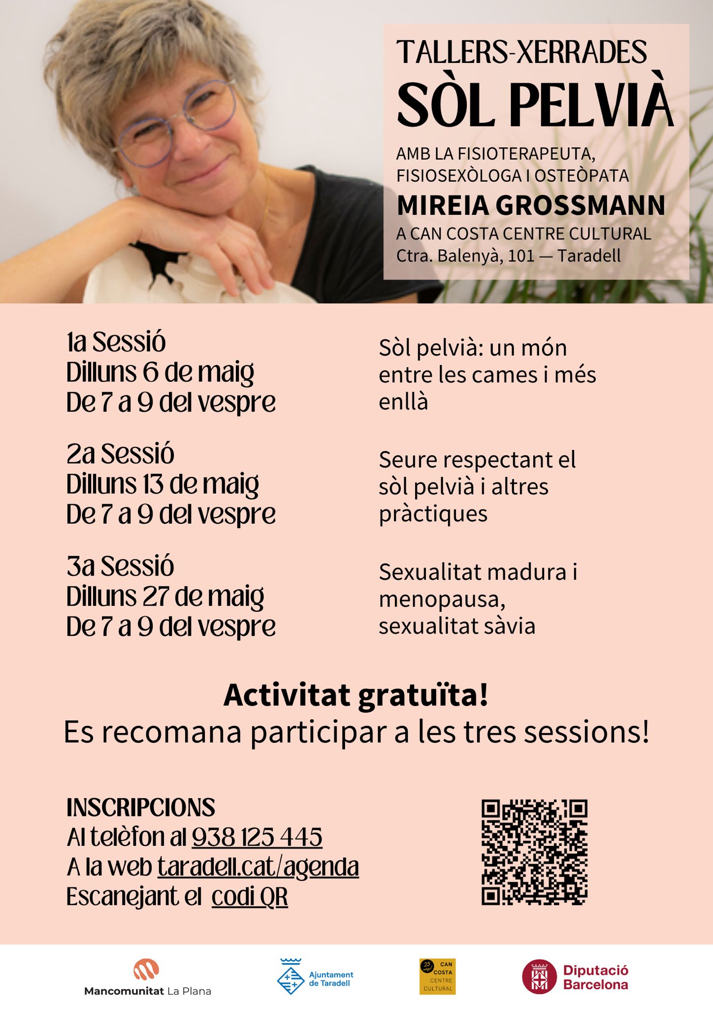 Cartell dels tallers-xerrades sobre sòl pelvià amb Mireia Grossmann